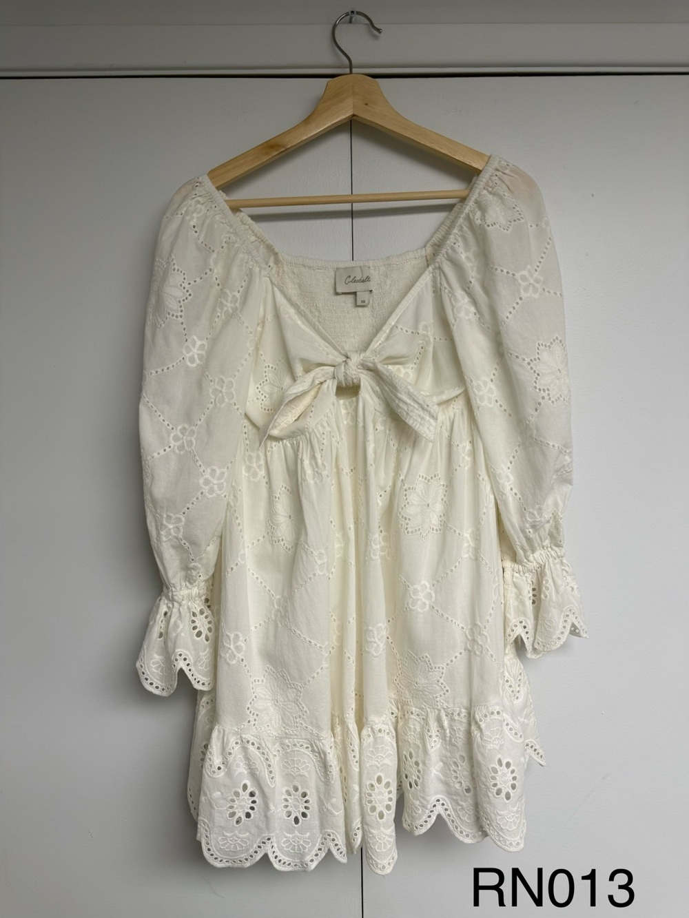 Cleobella Ivory Organic Cotton Eyelet Bow Mini Dress XS